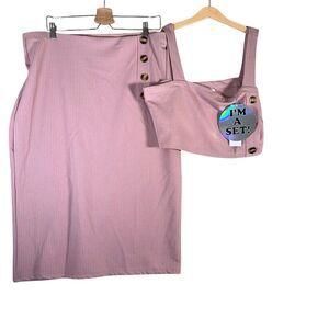 Trendz Womens Muave Ribbed Skirt and Cropped Top‎ Button Two Piece Set Sz 2X